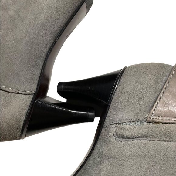 Cole Haan Gray Suede Leather Side Zip Buckle Stack Heeled Shoe Bootie Size 7B - Picture 14 of 16